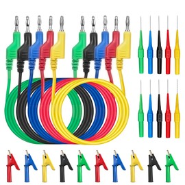 Riisoyu Pack of 5 1 m Multimeter Test Leads, 4 mm, 5 Colours, Insulated Banana Plugs, 10 Pieces, Crocodile Clips and Test Probes, Multimeter Measuring Cable, Cable for Current Meters, Multimeters,