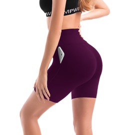 SINOPHANT Women's High Waist Cycling Shorts with Pockets Short Shorts Leggings for Summer Sports Fitness Yoga, purple