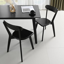 DELAVIN Soild Wood Dining Chairs Set of 2, Oak Wood Kitchen Chairs, Mid Century Modern Dining Room Chairs, Stackable Dining Chairs, Black