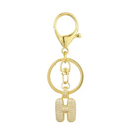 Echoed Elegance Gold Bubble Initial Keychain For Women Handbag Purse Bag Charms Fashion Alphabet Keychain Accessories With Sparkly Zircon Gold Letter A-Z Gift Cap H