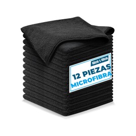 Summala 12 PCS Paños de Limpieza de Microfibra, 40 x 40 cm, Toallas (Negro) | Multiusos y Reutilizables, Trapos de limpieza Super Absorbente para el Hogar, Cocina y Automóvil