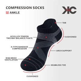 KC-TAHO Calcetines de compresión al tobillo, 4 pares para hombres y mujeres, 16-23 mmHg, con soporte acolchado de algodón para tendinitis de Aquiles, BLACK*2+WHITE*2, Large