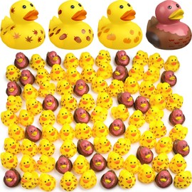Jerify Thanksgiving Rubber Ducks 2 Inch Fall Rubber Duck with Turkey Leaf Pumpkin Nut Patterns Small Ducks Bathtub Bathing Toy for Holiday Autumn Table Centerpiece Party Supplies, 4 Styles (72 Pcs)