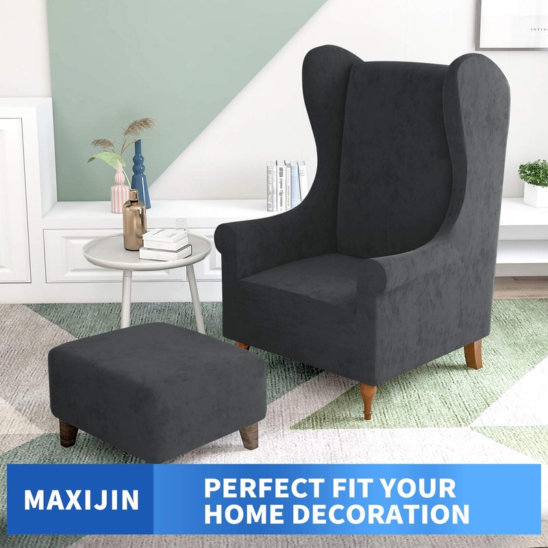 MAXIJIN Stretch Velvet Wingback Chair Slipcover 1-Piece Soft Stylish Plush