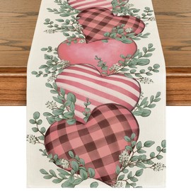 Artoid Mode Pink Eucalyptus Hearts Table Runner, Anniversary HoliKitchen Dining Table Decoration for Home Party Decor 13x60 Inch