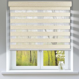 HESTIA Cordless Light Filtering Zebra Shades, Linen-Like Fabric Blinds for Indoor Windows, Dual Layer for Day & Night Light Control in Bedroom/Living Room/Office, Cream, 22" W X 48" H