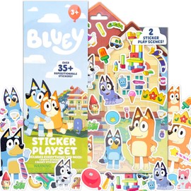 Horizon Group USA Bluey Sticker Playset, 2 Sticker Play Scenes, 35+ Reusable Puffy Bluey Repositionable Stickers for Kids, Perfect for Travel, Screen-Free Fun