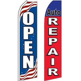 Car Auto Services Swooper Flutter Feather Flags 2 Pack-OPEN-Auto Repair