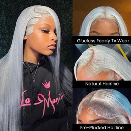 SOSEXY Grey Lace Front Wigs Human Hair 13x6 HD Straight Human Hair Wigs 180% Density 28 Inch Glueless Wigs Pre Plucked Pre Cut Straight Hair