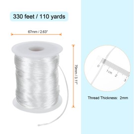 sourcing map Satin Nylon Cord String 2mm 330 Feet Silky Smooth Bracelets String for Macrame Kumihimo Chinese Knot Necklaces Beading Jewelry Making, White