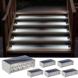 T-SUN Solar Step Light Outdoor, 6 Pack Solar Stair Light, 6000K Cold White Step Light IP65 Waterproof LED Solar Light for Outdoor Steps Court Garden Balcony Guardrail Patio