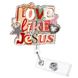 Cute Christian Nurse Badge Reel Glitter Badge Reels Retractable Love Like Jesus ID Card Holder with Clip Teacher Medical Healthcare CNA RN LPN Badge Reel Accessories