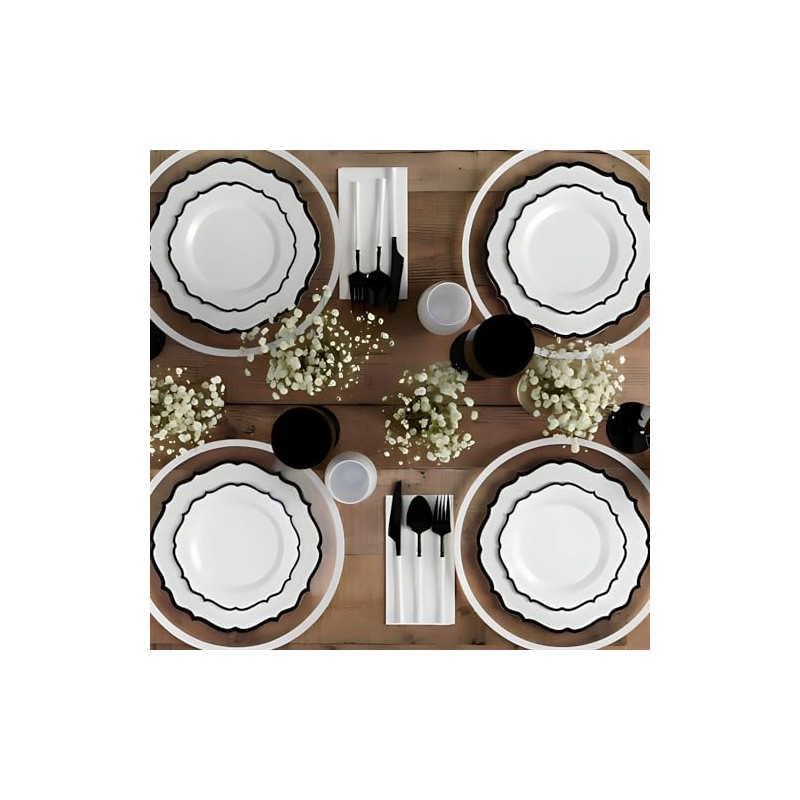 Contemporary Collection Combo White Plates with Black Rim - 7.5"