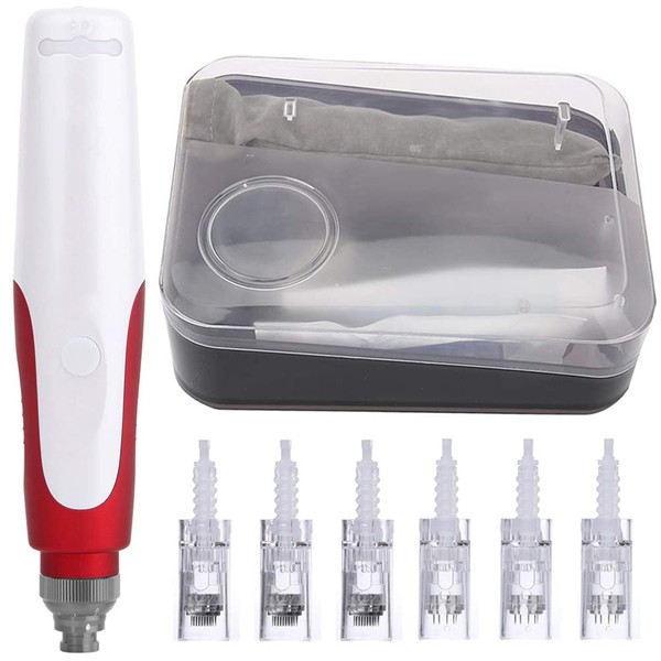 ALIWOD dermapen electric micro-needling pen, micro-needling roller, micro-needling device, fix the clogging of the pores, remove acne dots. With 6 needle cartridge (12 and 36 needles) N2