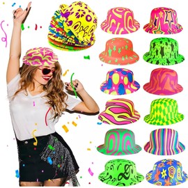 LECUTE Sombreros Gorros Bombin Neon Brillan en Luz Negra Uv Fiesta Batucada Antro Bar Festival Carnaval Fiesta Fluorescente Glow Gorra Evento Boda Cumpleaños XV Concierto