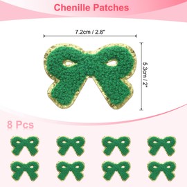 sourcing map 8 Pcs Green Bow Chenille Patches, Iron on Patches Gold Edges Bow Patches Applique Sew on Patch for Clothing DIY Crafts Hats Backpack Clothes Dress Pants Jeans