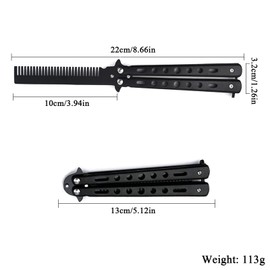 Butterfly Comb Stainless Steel Foldable Pocket Comb - Spring Hair Comb for Barber Comb Hair Styling Accessories Training Butterfly Style (Black)