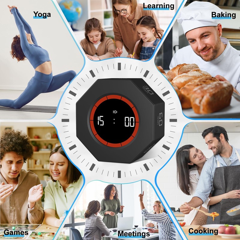 Cuteefun Cube Timer, Octagon Rotation Pomodoro Timer, 1/3/5/15/30/60/90 Minutes Countdown