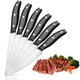 Steak knives 6-Piece Set, Steak Knives Set, 4.6" Highly Resistant and Durable German Stainless Steel Serrated Knife, Sharp Dinner Knives Bread Knife Brisket Knife, Dishwasher Safe Steak Knives