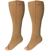 Wide Calf Zipper Compression Socks, Open Toe, Extra Calf Support,