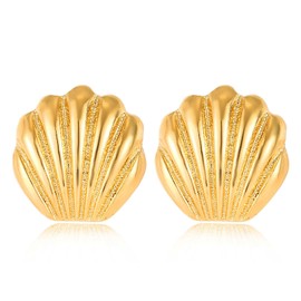 Gold Shell Earrings Chunky Seashell Stud Earrings Trendy Beach Earrings for Women