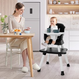 KOTEK Baby High Chair, 8 in 1 Convertible Highchairs for Babies and Toddlers, Building Block Table, Booster Seat, Toddler Chair with Removable Tray, Safety Harness, Dual Cushions (Black)