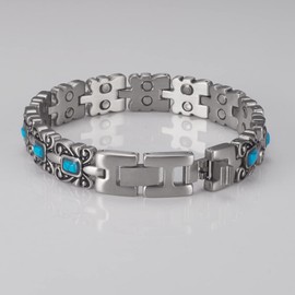 EnerMagiX Magnetic Bracelets for Women for Arthritis and Joint,Stainless Steel Blue Turquoise Magnetic Therapy Bracelet, 3500 Gauss Magnet Jewelry