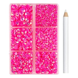 Darunyar 4000pcs Resin AB Flatback Rhinestones for Nails Art Crafts Glitter 2/3/4/5/6mm Round Jelly Rhinestones in A Box with Pickup Pen,Shine Crystals for Face Eye Makeup and Clothes DIY(Rose Red)