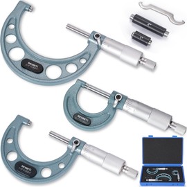 REXBETI 3Pcs Outside Micrometer Set, 0-3" Machinist Micrometer, Ultra-Precision Carbide Tipped Measuring Tool Set, 0.001" Graduation, +/-0.0001" Accuracy, Protective Case