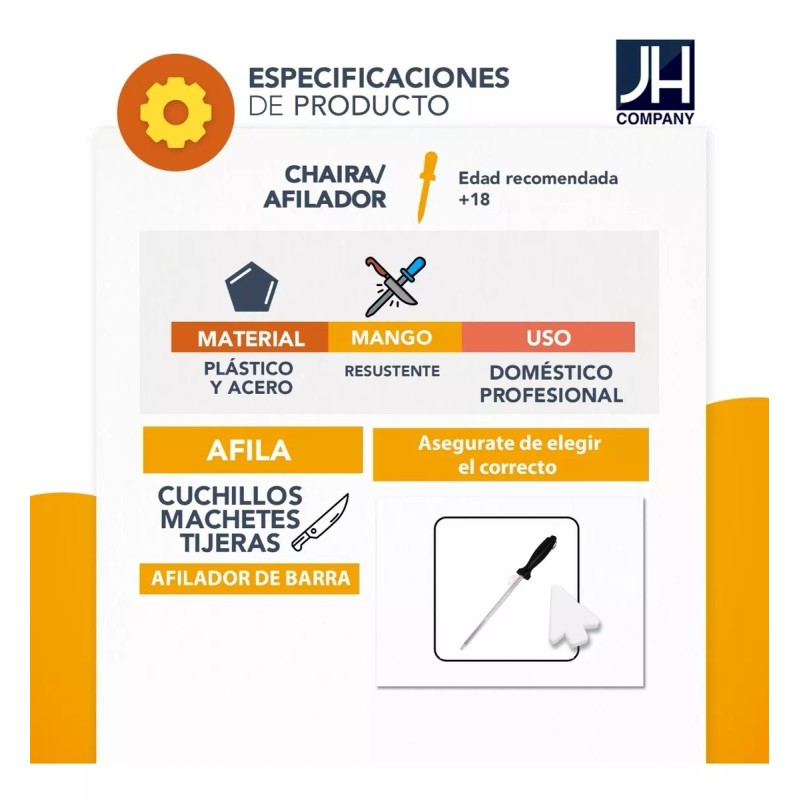 J.H. Company Chaira Redonda 12 Pulgadas Afilador Cuchillos Cocina C477