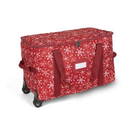 Covermates Keepsakes Rolling Treasurekeeper Storage Bag - Carrying Handles, ID Window, Dual Wheels - Holiday Storage, Red Snowflake