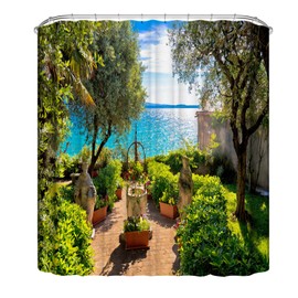 MEMOFYND 1 x 3D Shower Curtain with 12 x Plastic Hooks, Waterproof Fabric, Simple and Durable, Decorative Set