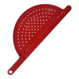 Handy Housewares Hand Held Plastic Pot Drainer, Pasta Noodle Veggie Strainer with Handle - Fits up to 9" Pot - Red