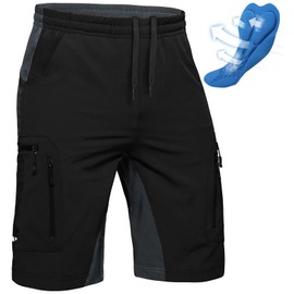 Ally Men's Mountain Bike Shorts 4D Padded Lightweight Loose-fit with Zipper Pockets for Biking Cycling Bicycle Riding Biker (Attached-pad GR Black, X-Large)