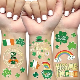 St Patricks Day Temporary Tattoos 54 Glitter Shamrock Decor Supplies Kiss Me I'm Irish Party Favor St Patty's Day Accessories Leprechauns Arts and Crafts