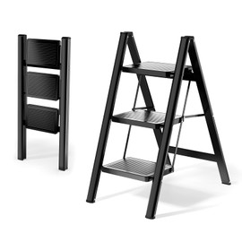 KOLL LINK Step Ladder 3 Step Folding, Sturdy 330 Lbs Small Step Stool for Adults, Closet Step Stool Ladder with Anti-Slip Wide Pedals, Portable Folding Ladder for Home Kitchen Office