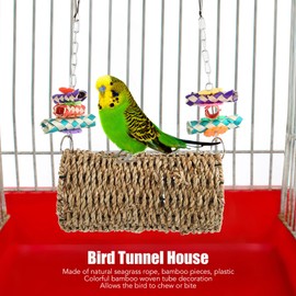 Parrot Grass Tunnel, Seagrass Bird House Bird Parrot Sea Grass Tent Parrot Tunnel with Holes, Hanging Hammock Swing Nest, Birdcage Accessories for Cockatiel Budgie Hamster