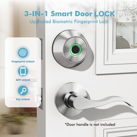 Fingerprint Keyless Entry Door Lock,Smart Deadbolt Lock with App Countrol,Biometric Door Lock with 2 Keys,10 Months Battery,Auto-Lock,One-Touch Lock,Easy Install,Deadbolt Alternative,IP66 Waterproof