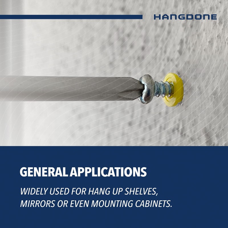 HANGDONE Ribbed Wall Anchors #4-#6 7/8-Inch with Screws 100-Pack, Yellow,