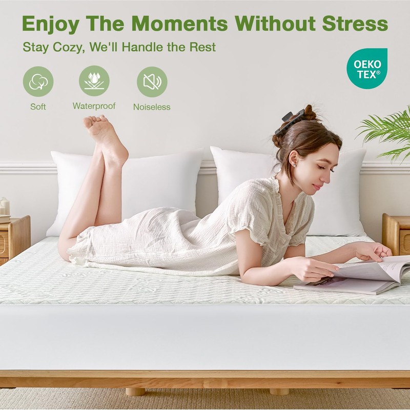 Queen Waterproof Mattress Protector Washable Mattress Padded Cover Rayon Bamboo