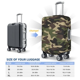 Lukbfall Camouflage Pattern Printing Luggage Suitcase Covers Elastic Washable Green Camo Luggage Protector Travel Suitcase Protective Cover For Kid And Adult, L (Fit 25-28 Inch Luggage)