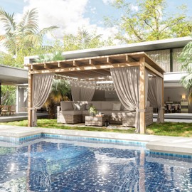 Tounosnt 4-Panel Gazebo Curtain, 12×14ft Waterproof Outdoor Privacy Panels with Zipper, Designed for Patio & Backyard Gazebo Tent (Curtain Only)