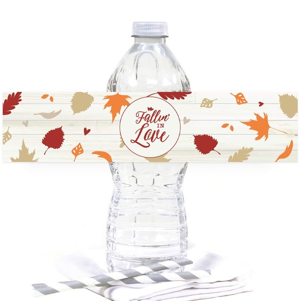 Andaz Press Fallin' in Love Autumn Fall Leaves Wedding Party Collection, Water Bottle Labels, 20-Pack