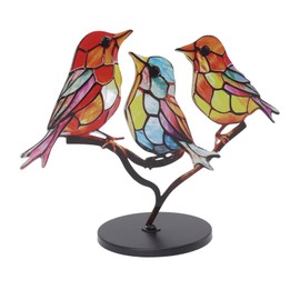 Iron Double Painted Bird Colorful Birds Ornament Tablet, Evoking a Sense of Realism and Whimsy, Birds On Branch Desktop Ornaments (3 Birds (Opposite Direction)