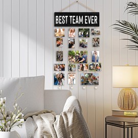 Lacama Inspirational Wall Art Decor for Office，Vision Board Office Decor,Team Gift,Best Team Ever Vintage Style Wood Hanging Photo Display Wall Hanging Picture Frames,Picture Board for Collage Photos