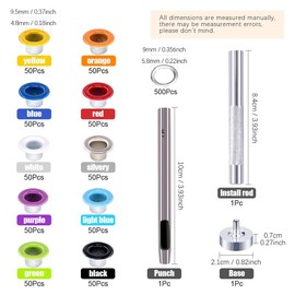 500 Sets Grommet Kit, 10 Colors 3/16 Inch Grommet Setting Tool Metal Eyelets Set with Installation Tools and Storage Box, Grommet Setting Tool for Leather Cloth Shoe Bags Crafts
