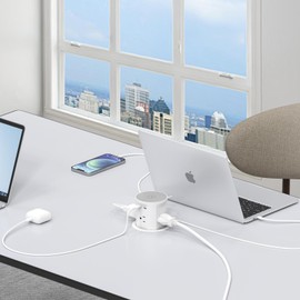 Pop Up Outlet for Countertop 20W USB C Fast Charging & 4 AC Outlet 15W Wirelles Charging, 3.35” （85mm） Hole Desk Pop Out Outlet for Office, Conference, Kitchen Countertop (White)