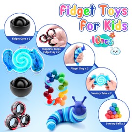 Cevioce 10Pcs Fidget Toys Adults Pack,Autism Sensory Toys with Fidget Spinner Slug Magnetic Rings,Squishy Figette Toys,Cool Gadget for Boys Teens ADHD Stress Relief,Basket Stuffer Present for Kids(BB)