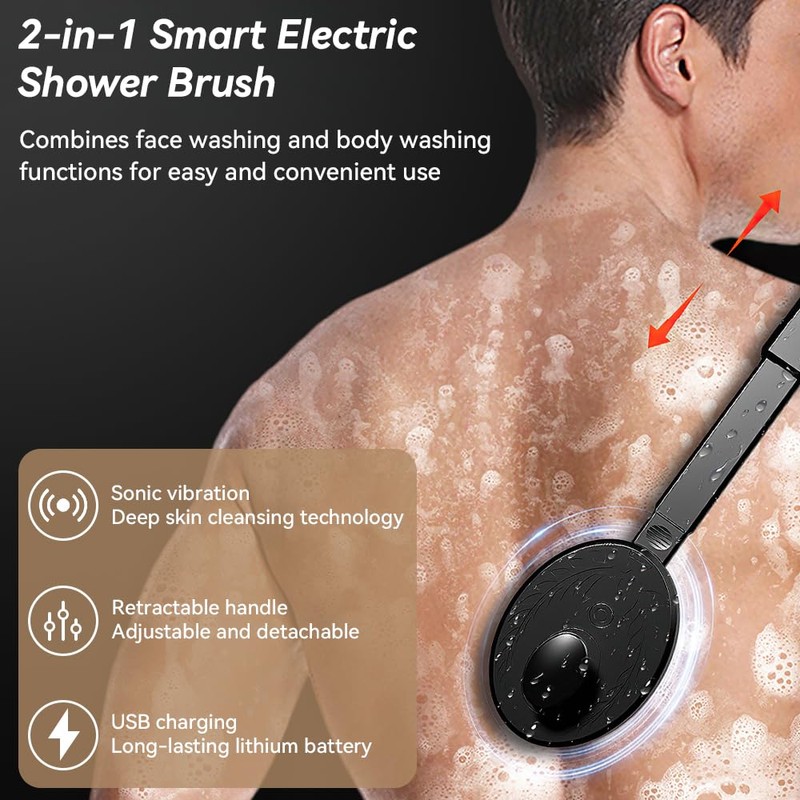Electric Silicone Shower Brush for Body and Face, Portable Scrubber,