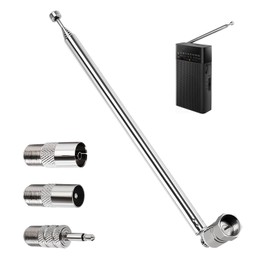 75 Ohm DAB Radio Aerial, Telescopic FM Aerial Antenna for HiFi AV Receiver & Mini System, FM Indoor Antenna with Male "F" Connector, 3 Adapters (PAL Male, PAL Female, 3.5mm) for Improved Reception